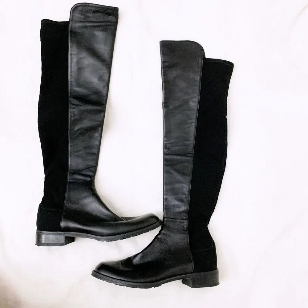 STUART WEITZMAN 5050 leather and stretch knee boots